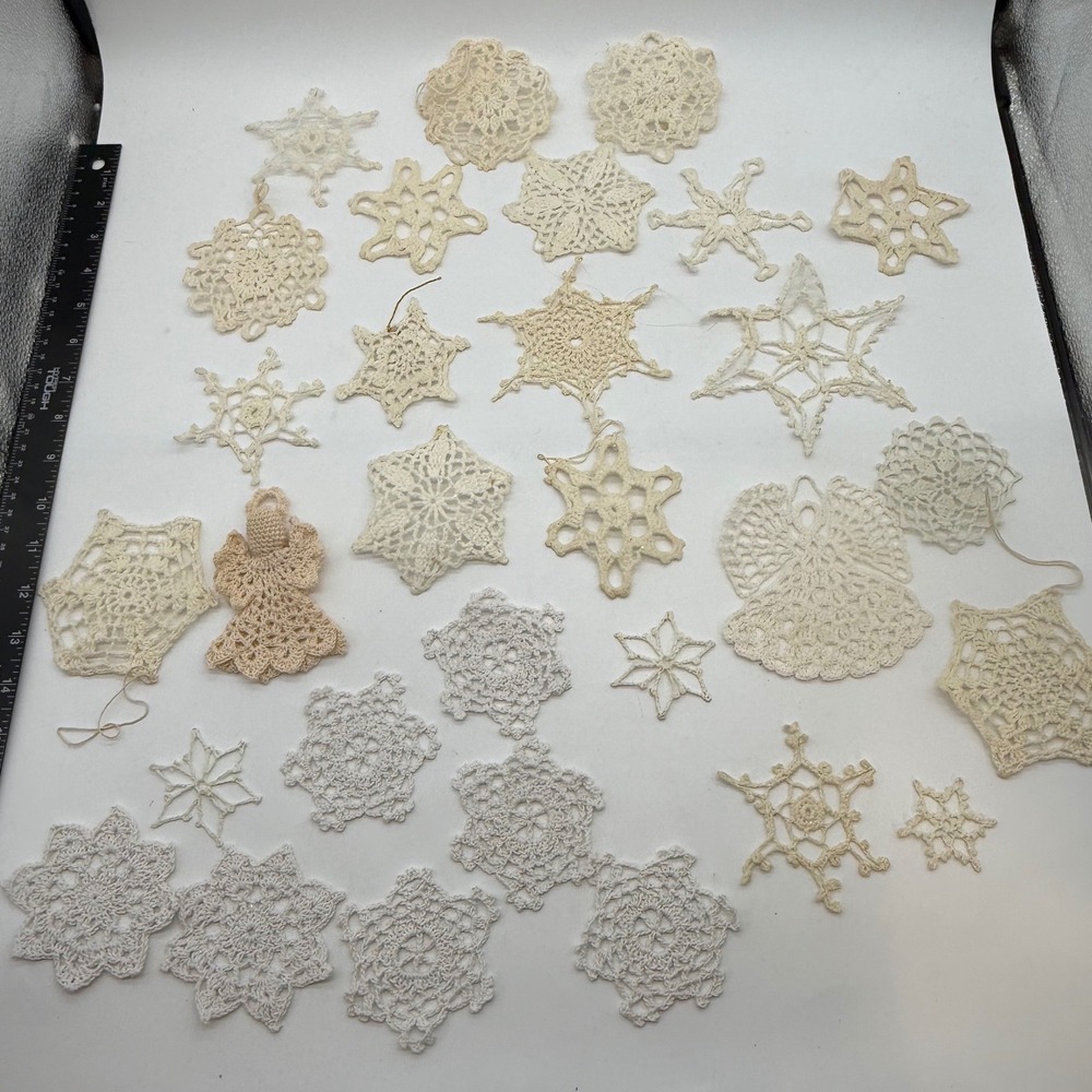 Vintage Handmade Crochet Snowflake and Angel Christmas Ornament lot